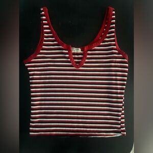 Red, Black, White cropped striped tank